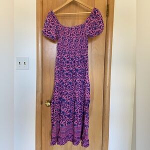 Zesica Boho tiered maxi dress. Smocked bodice, off shoulder. Size medium.